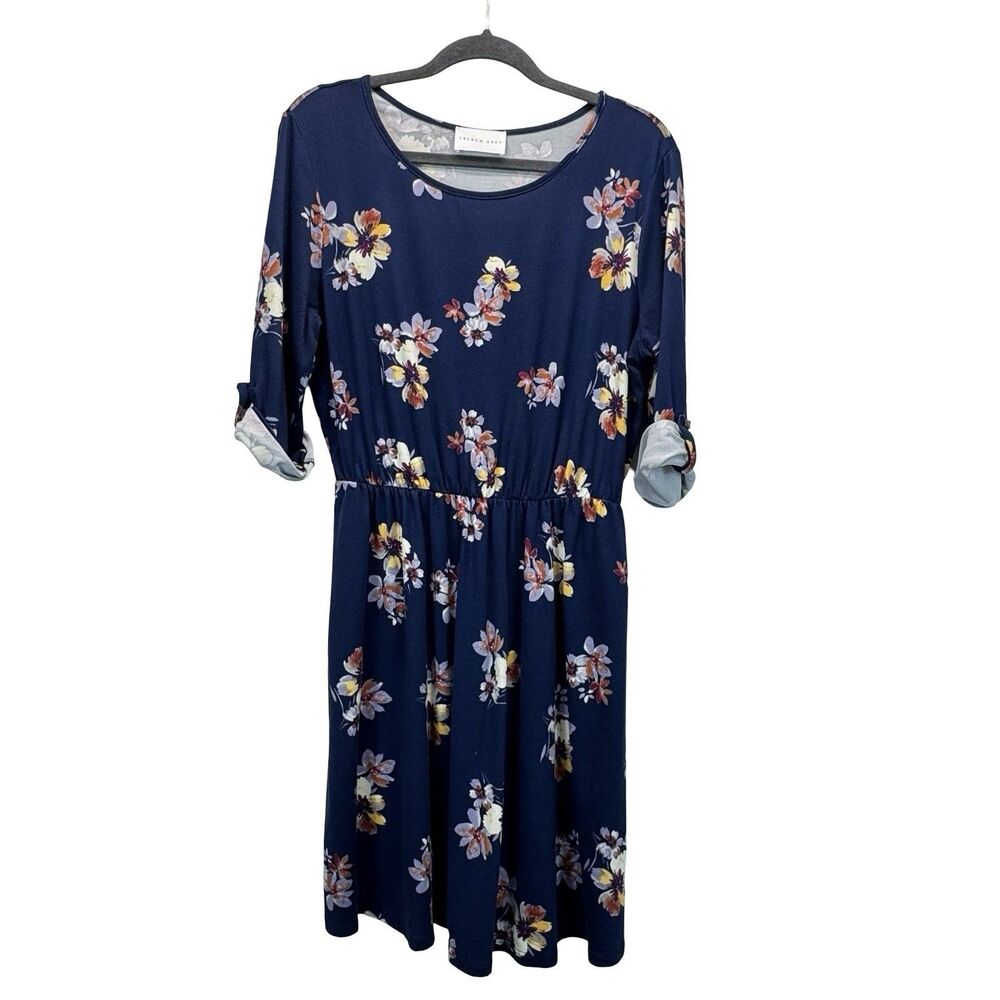 French Grey Stitch Fix Murphy Dress XL Navy Floral Brushed Knit Stretch